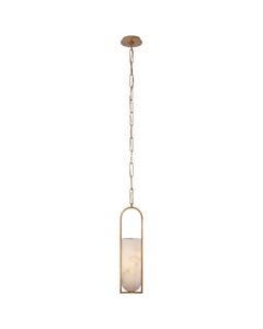 Melange Small Elongated Pendant in Antique-Burnished Brass with Alabaster Shade