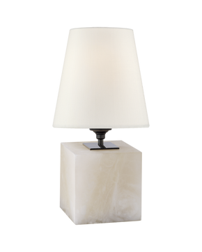 Terri Cube Accent Lamp in Alabaster with Linen Shade